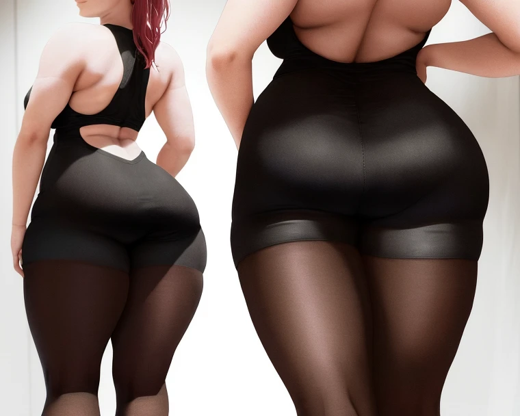 Create an nfsw image of a 35-year-old woman with super realistic anatomy, with big breasts, small waist, big hips, sensual legs, sensual feet, with a body wet with sweat, short black hair, wearing a black thong. lace, fishnet stockings with black light blue heels, a small choker, lying back showing her big ass