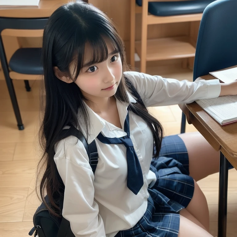 ((Highest quality)), ((masterpiece)), (Familiar), Perfect Face,Japanese,9 years old,girl,cute,(Primary school students:110%),Private elementary school,uniform,Short sleeve blouse,Checked mini skirt,school bag,In the classroom,(Top-down angle or (upskirt:40%)),(skirt lift:50%) & (Checkered skirt or (Shaved pussy:95%)),(世界で一番cutegirl:1.1),(Sometimes nipples pumping:60%),(school bag:100%),(Drinking Semen:90%),(Masturbating on a bicycle seat:100%)