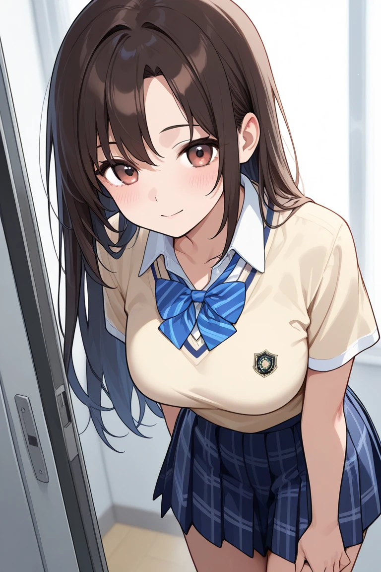 ((uniform))、(Vaginal sex:1.5)、(Beautiful Landscape)、evening、Droopy eyes、Exposed nipples、 Navy blue see-through school swimsuit, school classroom, black gal(Dark Skin:1.2)、(correction:1.1)、(short、small、small:1.2)、Cowgirl、Crouch、Leg spread、Anime artwork score_9, score_8_up, score_7_up, score_6_up, score_5_up, score_4_up, source_アニメ, BREAK, Thick outline, Thick outline, 明日香_Xl, Brown eyes, Brown Hair, ponytail, White ribbon, Red scarf, Large Breasts, BREAK, 明日香_school_clothes, skirt, White shirt, プリーツskirt, tie, Short sleeve, BREAK, squat, From the back, Striped panties, Butt,