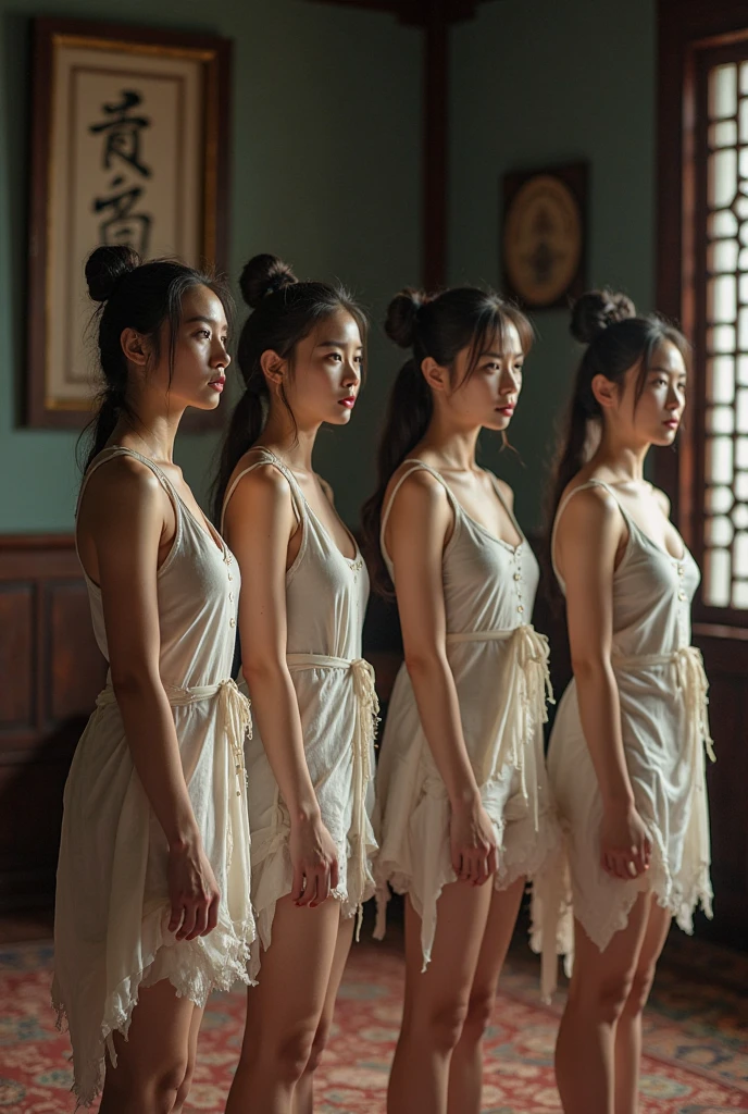 several Harem women in purple dresses are standing together in a group, inspired by curse golden flowers, tang dynasty theme, purple robes, alluring women, highly detailed faces, highly detailed eyes, ultra realistic, very high quality image, vivid and bright background. 8k
