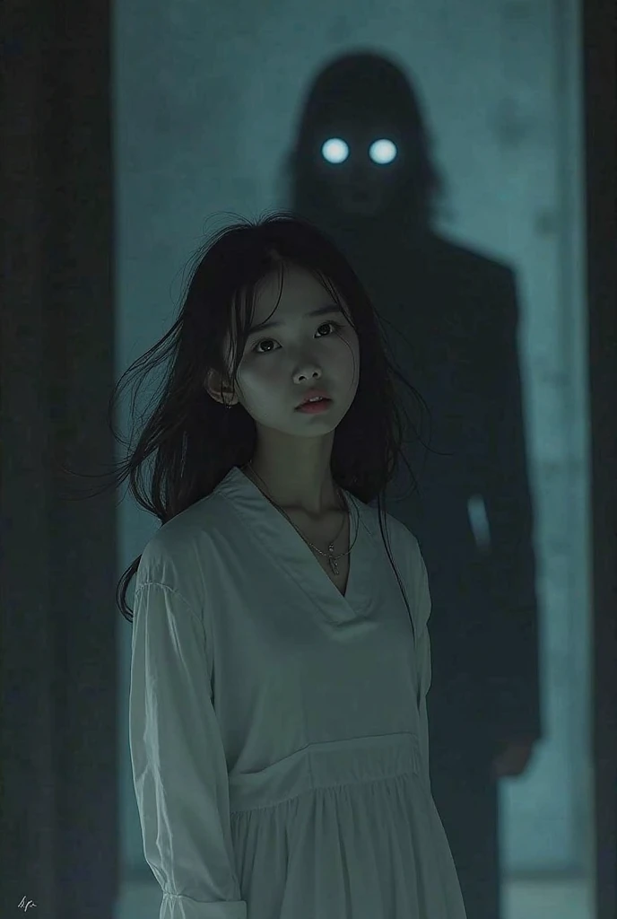 Prompt: "An ultra-realistic depiction of Shichinin Misaki, reimagined with an extremely terrifying appearance. The seven ghostly spirits are now twisted and malevolent figures, with their traditional kimonos torn and soaked in blood. Their faces are gaunt and skeletal, with hollow, glowing eyes that pierce through the darkness. Their skin is decayed and peeling, revealing sinew and bone beneath. Their mouths are twisted into unnatural, wide grins filled with sharp, jagged teeth, oozing dark fluid. Their long, disheveled hair hangs like a veil, dripping with a black, tar-like substance. The spirits emit a dark, foreboding aura, their bodies more shadow than flesh, trailing wisps of smoke as they hover just above the ground. The forest background is even darker and more oppressive, with twisted trees and an overwhelming sense of doom, as if the very environment is being consumed by their presence."