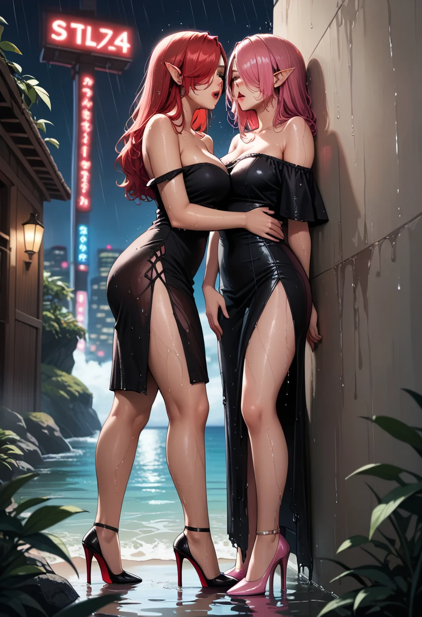 RogueXME, ((short hair, two-tone hair, red hair, white bangs, glowing green eyes, wide eyes, purple lipstick, makeup, narrow waist, skinny, medium breasts, earrings, alone, gloves)), pelvic curtain, ((white dress,wedding dress, Scooped up the ass, gloves)), full body, perfect body, (insanely detailed, beautiful detailed face, masterpiece, best quality) , (((solo))), (((1girl))), (((mature))), (extremely detailed 8k paper CG wall unit: 1.1), (wedding, garden, dusk), (smile face for the viewer), big ass, from back, behind