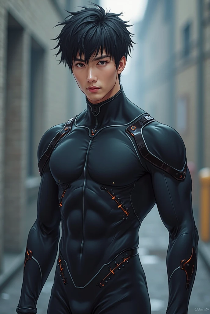 masterpiece,best quality,Look up at the characters,Stay away from the camera, (An 18-year-old boy with extraordinary development:1.2), Tall giant,(Kneeling upright on the campus lawn),Orange tight cycling suit,Broad and straight shoulders,Muscular shoulders,(Extremely strong body),Muscular body,Fitness,Perfect body proportions,Inverted triangle figure,Biceps,Highlight muscle texture, Muscular body,Slender and toned legs,Tilted head,Small head,Handsome and cute face,Perfectly detailed facial features,Looking at the camera,A serious and angry expression,leaning back,head tilt, happy, very short hair, brown hair,(looking at viewer:1.2),Vision
