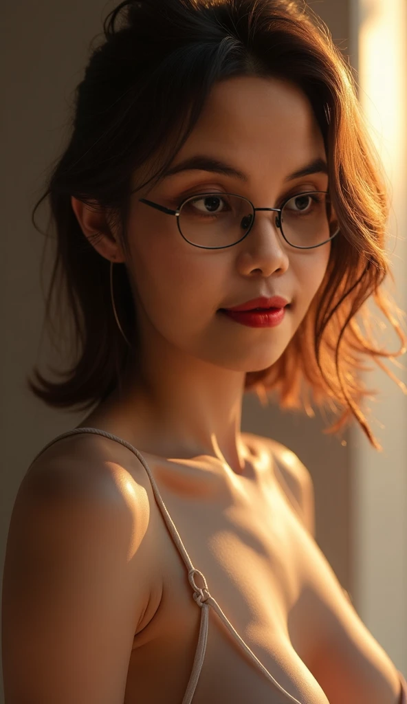 professional portrait,goth girl,velma from scooby-doo,a girl wearing eye glasses and an orange top,gorgeous figure,interesting shapes,hyper realistic,ultra detailed photograph,wearing an off shoulder slim sweter,detailed gorgeous face,natural body posture,freckles,goth style mood,dark eye makeup, 
(quality{[intricate_insane_exponential_details_8k_resolution_volumetric_lighting_depth_of_field_FullFrame_36x24mm_Nikon_D850_sensor_grain_texture]}),
(composition{[.707_trigonometric_discretization_scalar*1.618033988749895âlighting_angle_quantization_color_reflection_modeling_aesthetic_spacing_principles*scene_structure]}),