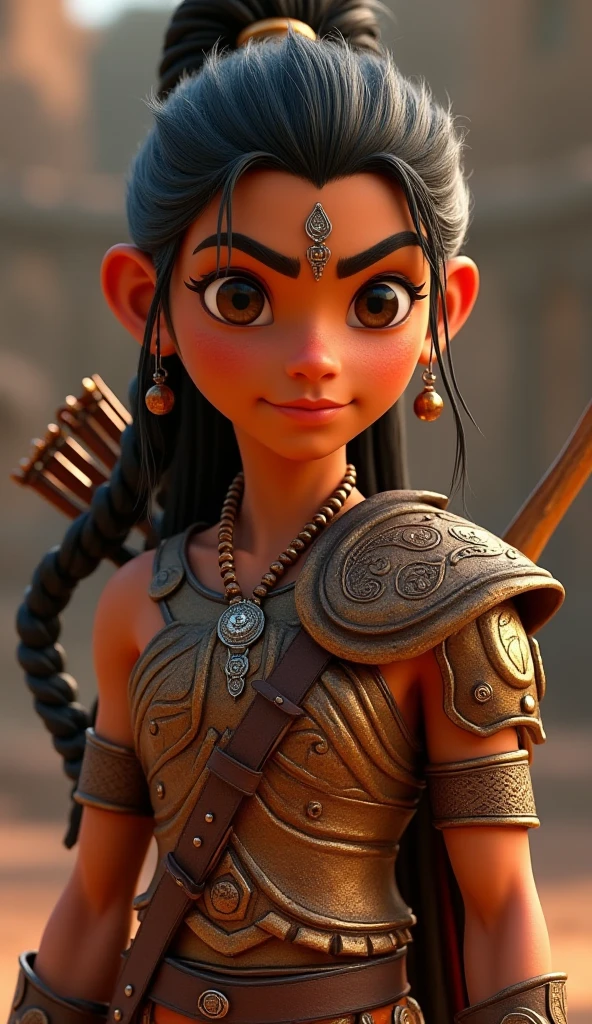 Young Aztec character on the left side in profile in 3D drawing