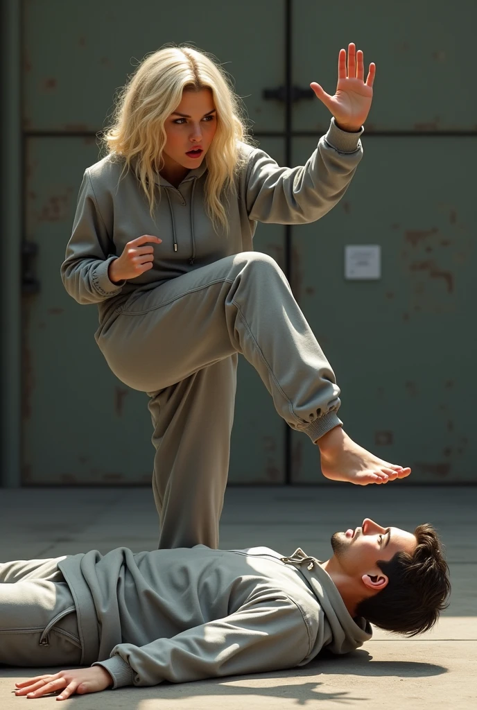 Heidi Klum in a shiny trenchcoat made from very glossy vinyl fabric, Heidi Klum, soccer action pose, affection pose, sports injury scene, injured male soccer player, longhaired chinese female medic, a hurt male soccer player is being carried in the arms of a chinese woman with ponytail, lecherous action pose, dramatic action pose, theatralic pose, there is an attractive chinese woman with long hair and ponytail in a shiny red coat, a longhaired chinese woman that is carrying a wounded sportsman, there is a beautiful woman in a shiny coat who is carrying an injured young man in her arms, a longhaired beautiful woman in a high-shine red puffy coat, a longhaired woman in a shiny downcoat, a woman is carrying a shorthaired man who is wearing shorts and a t-shirt, a weak man in spots shorts is consciousless and needs to be carried, a hurt soccer player in a matte cotton sports outfit is rearing up in pain in the arms of a chinese woman who is carrying him in her arms, a shorthaired man with closed eyes is carried in the arms of a longhaired woman, a woman looks very scared and terrified, a consciousless man with closed eyes is suffering very much and has a very painful face, photo, photo shoot, photographed , accident, help, aid, first aid, pity