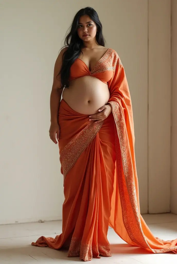 Tank top, saree, round navel, medium size breast, Plump belly,