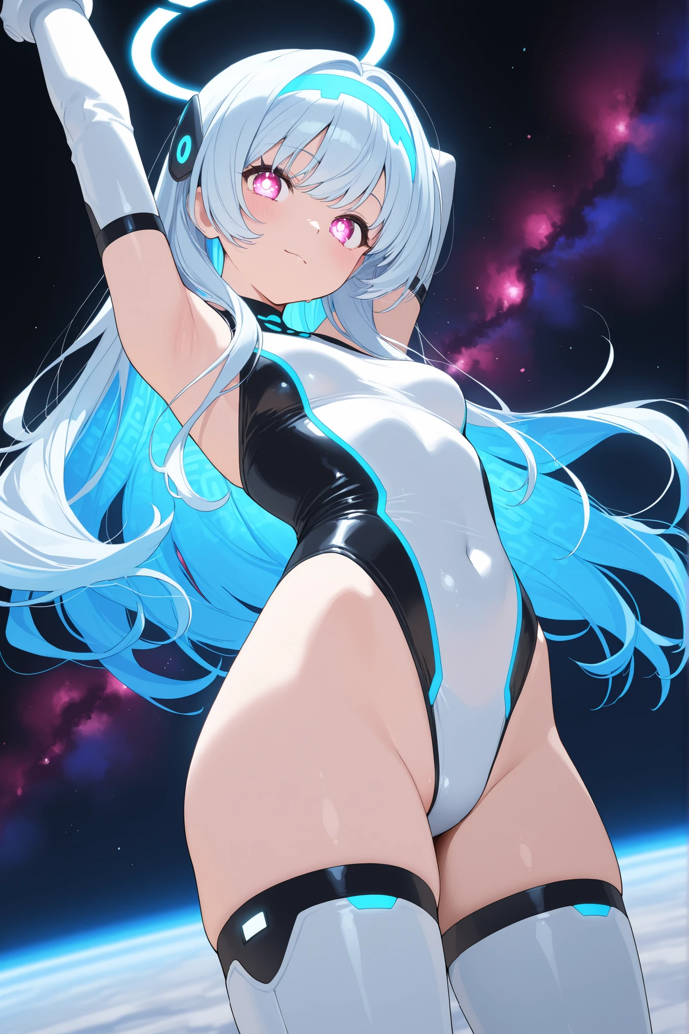 Absurd, The absolute solution, incredibly Absurd, High resolution, Super detailed BREAK
(One girl, alone:1.4), Beautiful, glowing skin, Coquettish skin, Dynamic Angle, close, Cowboy Shot, Smile BREAK Cameltoe, between legs, Buttocks visible from thighs BREAK
(PAW Pose:1.2), Cat ear,
BREAK bodysuit, (Shiny cloth, Shiny clothes, Patent leather:1.4), Impossible clothes, Skin Dentition, (Covered nipples:1.1), Short length jacket, (High leg:1.8), Mono speaker headset BREAK PAW, Footprint Stamp Background BREAK Nice Hands, Perfect hands,
