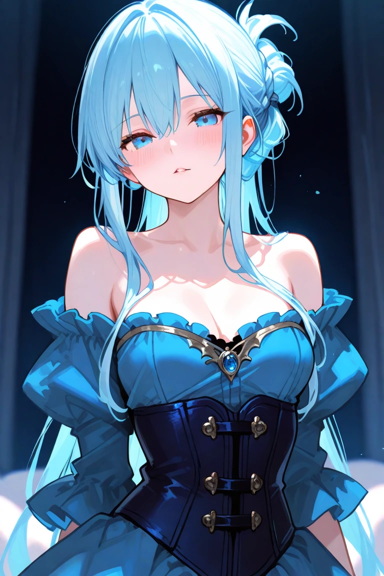 Anime girl with blue hair, red eyes and Big boobs