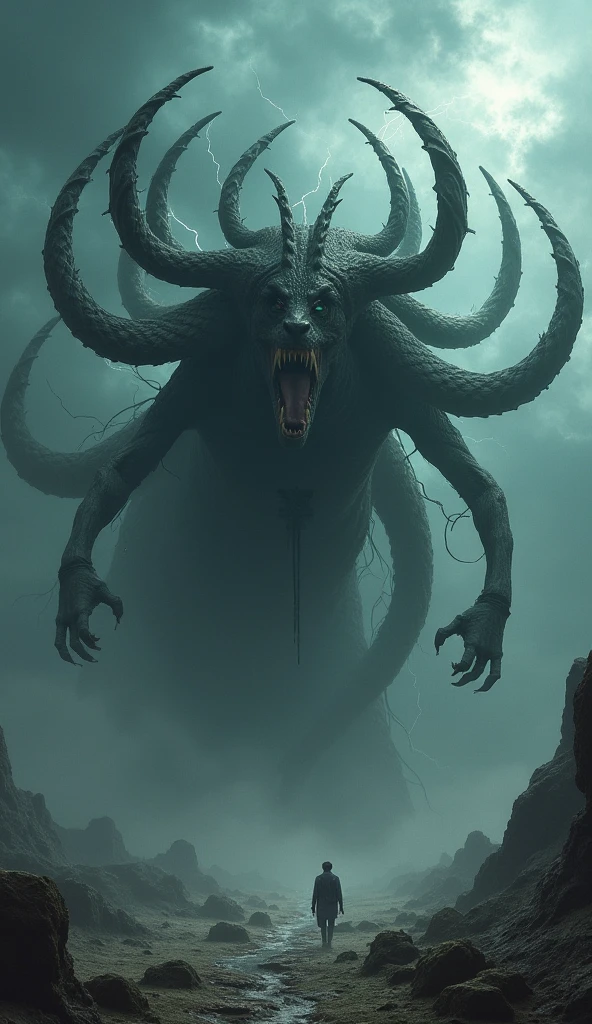 3 meter tall creature with a starfish-shaped head with many eyes, a vertically scaly barrel-shaped body, 2 thin tentacular arms that divide into many, 6 tentacle-shaped feet and two large membranous wings, lives in the madness mountains of antarctica
