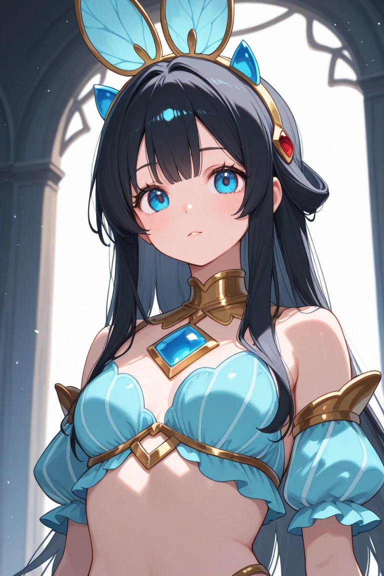 arafed woman in a blue dress with a gold belt and a necklace, 3 d render character art 8 k, trending on cgstation, chengwei pan on artstation, inspired by Lan Ying, 8k artgerm bokeh, 8k high quality detailed art, deviantart artstation cgscosiety, cgsociety 8k, cgsociety 8k, back turned