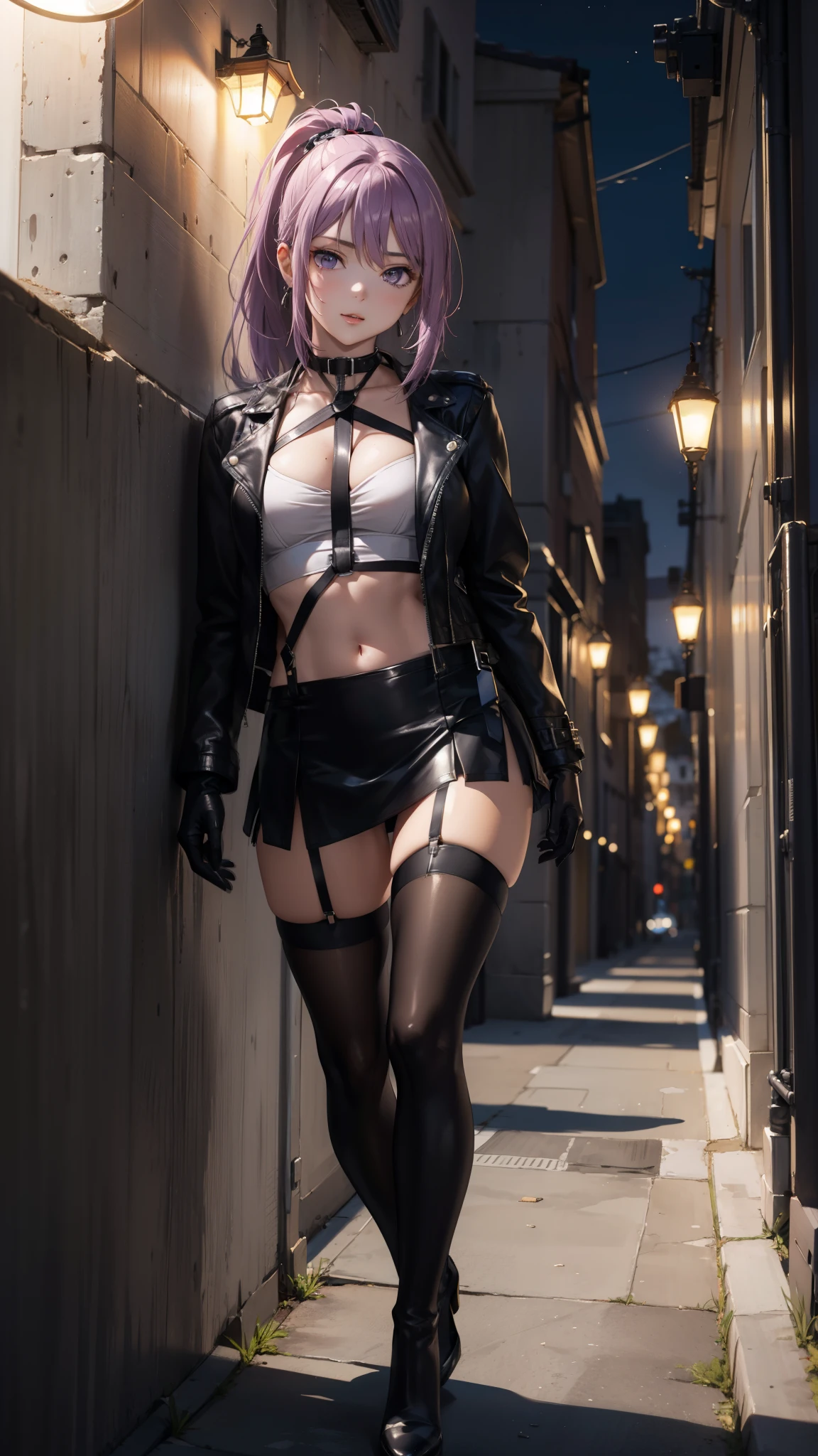 Oh, league of legend, y for, wallpapers, detailed eyes, fox ear, (fox tails), a skirt, (long pink fur), medium breooking at_It is shown in_Looking atl espectador, short_Hair, gloves, belly button, faBlue_there are eyes, Eternal, full_body, weapon, Footwear, Necklaces, negro_gloves,  hooded, Hair_overcome_Yoon_there are eyes, cultivator_above, Hoodie, negro_pants, sneakeut_Jacket, cyber punk character, cut_Hoodie