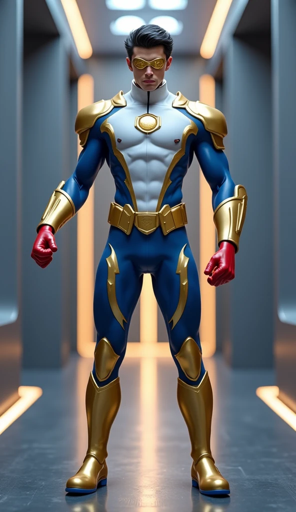 (realistic,hyper-detailed,8k,DC comic superhero,Captain Atom,captainatom),
(silver suit,silversuit),
(red gloves,redgloves),
(red boots,redboots)