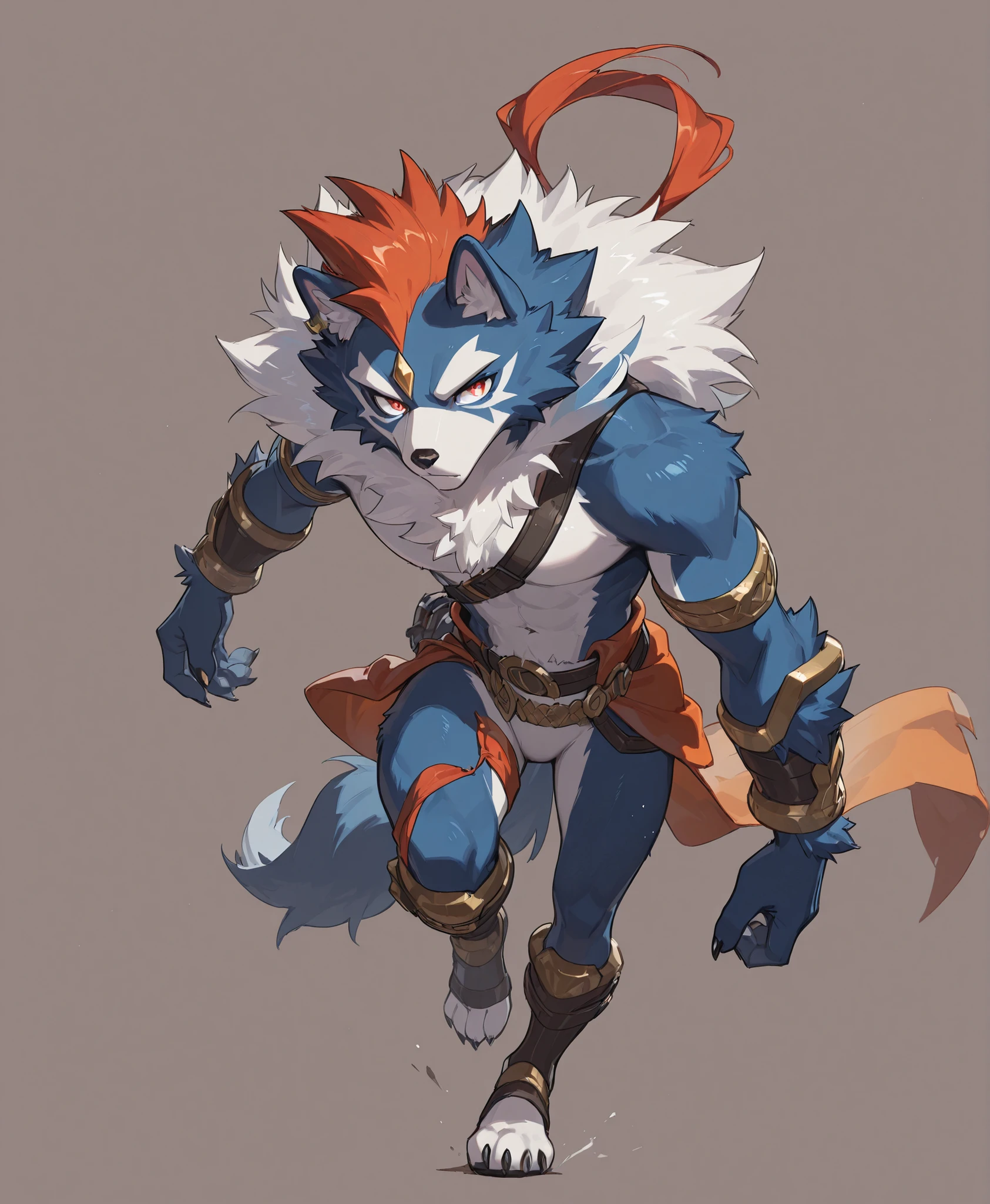 Male, robot wolf, detailed yellow eyes, long tail, big nipples, slim, sly, simple background,,smirk, bulge, glasses, tail wrapping around body,aak,full body,footwear