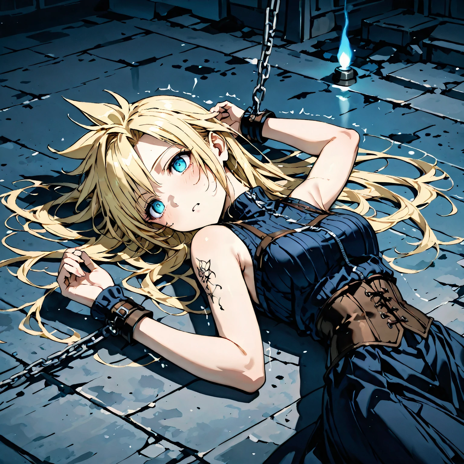 High quality, masterpiece, 8k, 1 female, saber, yellow hair, blue eyes, perfect body, beautiful body, beautiful face, all four side,sexy outfit, torn clothes, hold girl down Doggystyle, ((tightly bound body)), ((tied up with rope pound、Tied up)), in the palace, beautiful palace, beautiful background