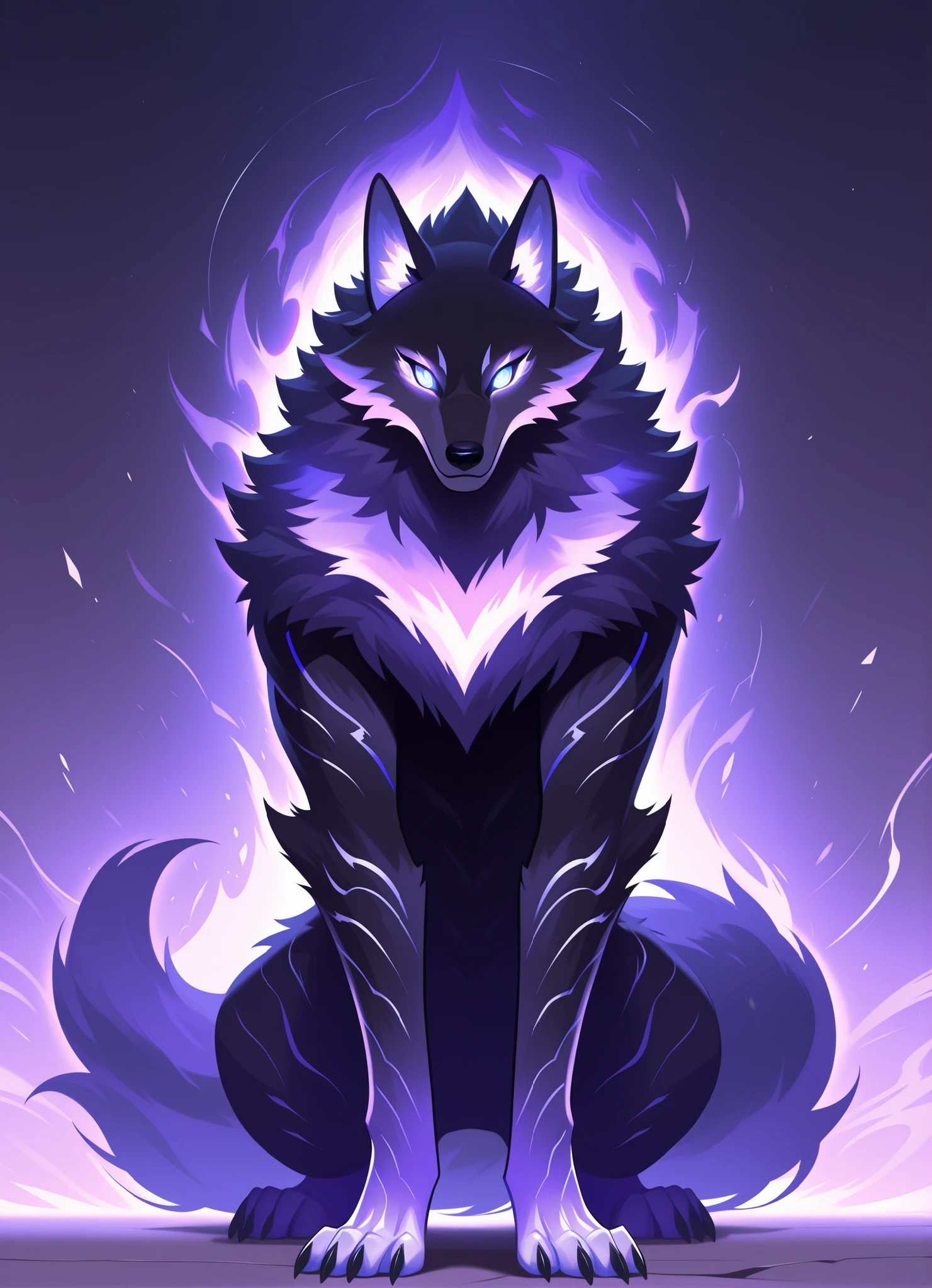 wolf, Solo-Leveling, shadow wolf, purple and black glowing shadowwolf, shadow creature from Solo-Leveling