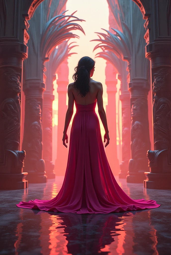 Medusa in a red wedding dress