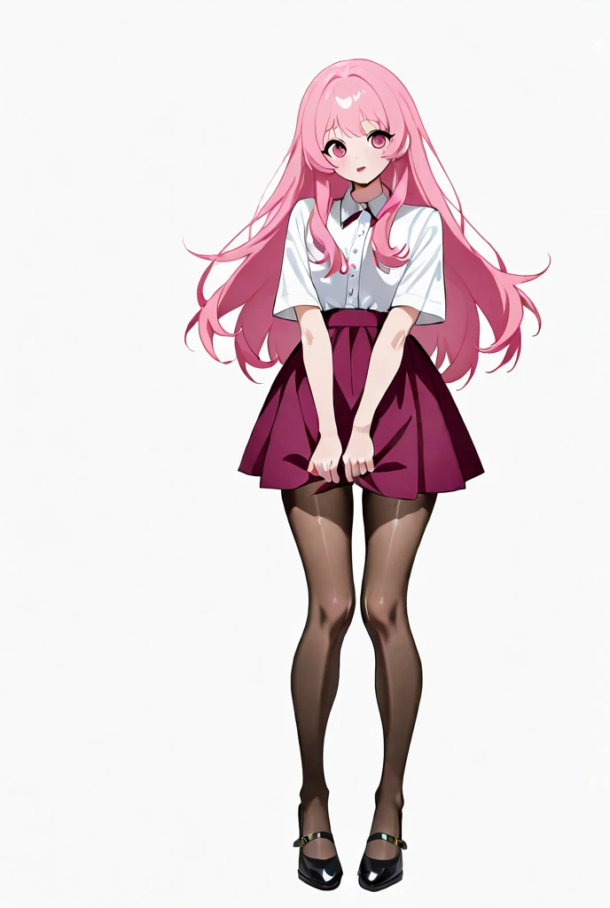 masterpiece, best quality, anime official art, 1girl, flay allster, pink hair, long hair, pale cerulean eyes, military uniform, long sleeves, belt, black skirt, green thighhighs, full body, evil smile