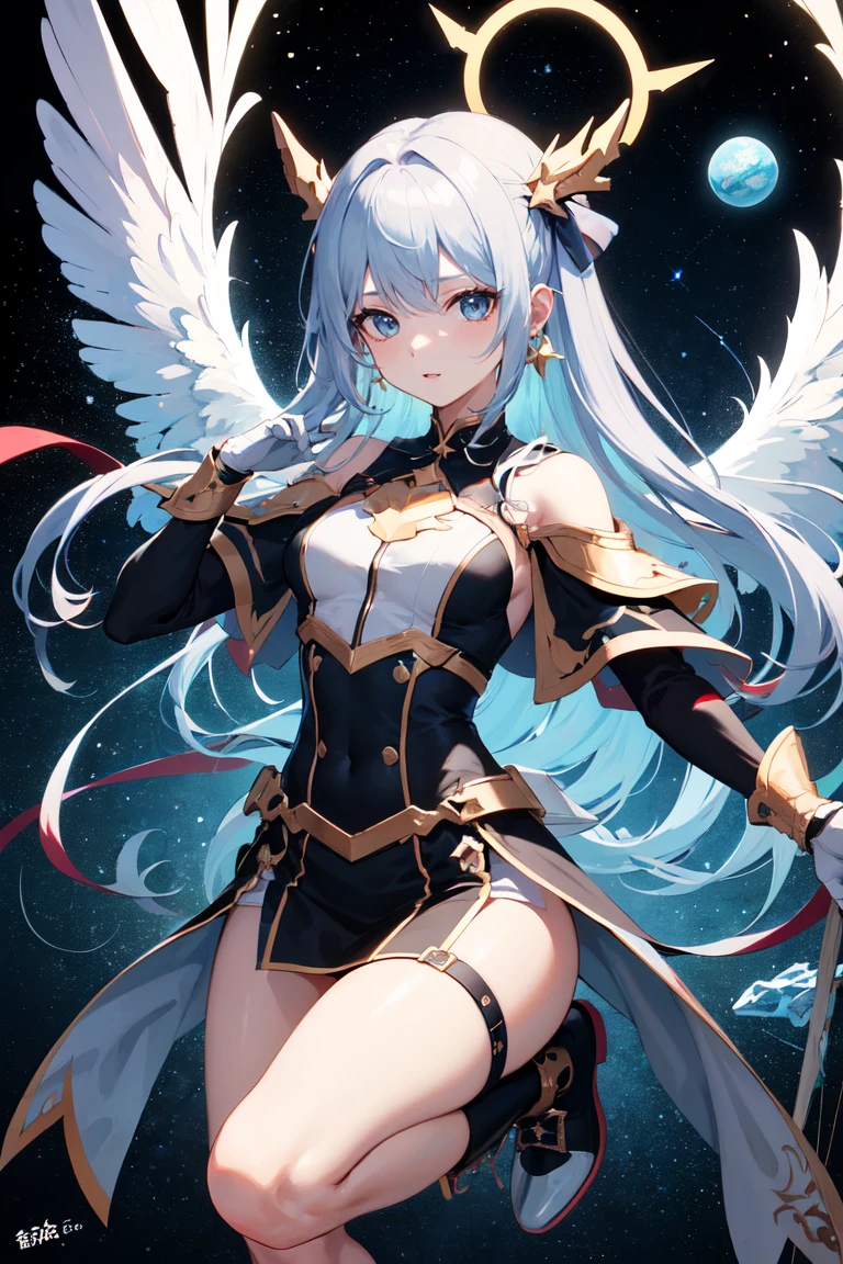 masterpiece, best quality,
solo,
cowboy shot,
facing viewer,
soft smile, light smile,
<lora:WaeroArtist:1>, waerostyle, , 1girl, white eyes, grey eyes, white long hair, parted hair, parted bangs, medium breasts,, , wing hair ornament, zig-zag_pattern, valkyrie, armored skirt, black bodysuit,
