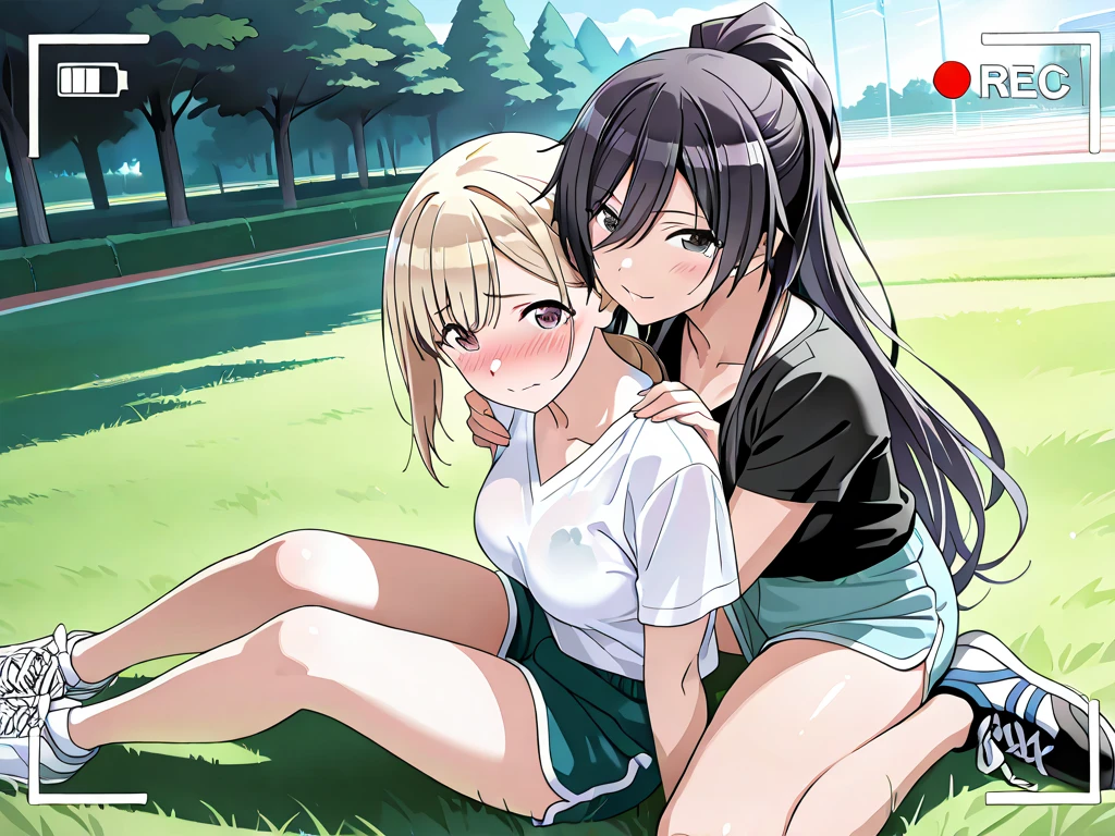 best quality,ultra-detailed,high resolution,extremely detailed CG,perfect anatomy,detailed,cinematic lighting,beautiful detailed eyes,ultra high res,(2girls:1.5),18years old,gleaming skin,oil skin,sweat,humid,trembling,strong light coming in,spot lighting,bright,revealing,nose blush,nsfw,(slut:1.2),(steam:1.2),(wet:0.8),(trembling:0.8),(drooling:0.6),(sweat:0.8),(nsfw:1.2),(Tennis uniform:1.2),(Young:1.2),Japanese,(Tennis court:1.2),large breasts,(Random Hairstyles:1.2),(Sexy pose:1.5),(full body:1.2),skirt,(Sheer tops:1.5),Shyness,(lure:1.9),(Lesbian:1.9),(Taunt:1.9)