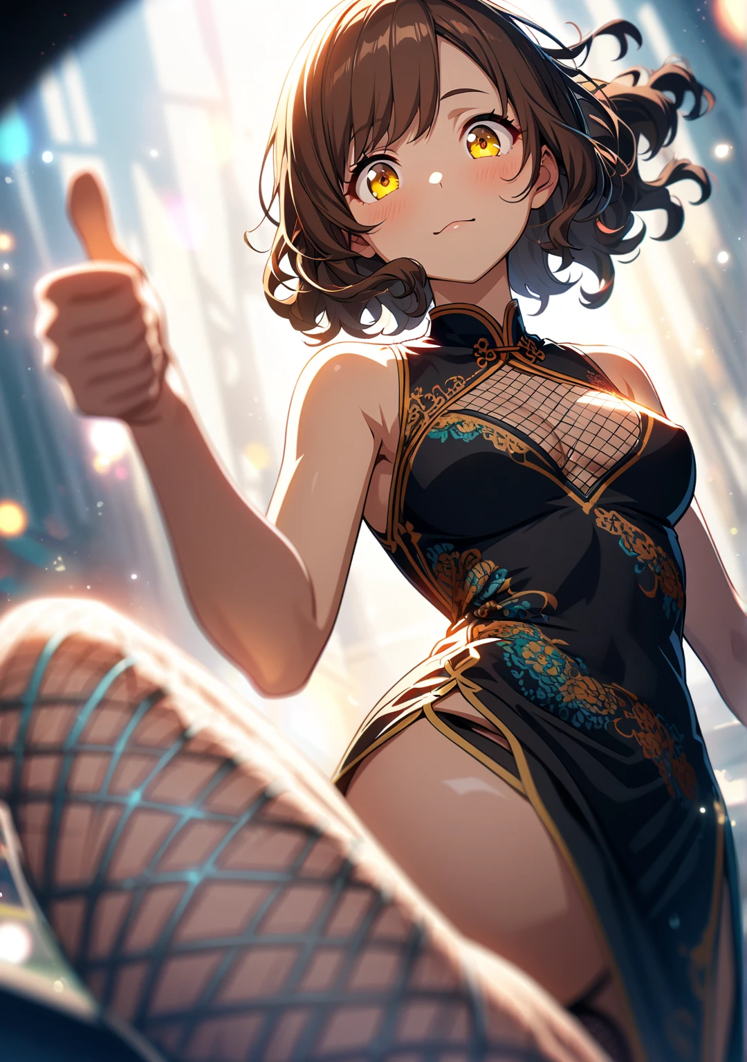 Highest quality, masterpiece, One girl, alone, chest, Detailed face, Micro Dress, (Golden), Bodycon, blush, eyelash, chestの谷間, belly button, Face Focus, Wicked Smile, Grin, corruption, (O-ring), (Shiny Gossy Skin:1.2), choker, jewelry, Earrings, necklace, Knee socks, Arms at your sides, Elbow Groove, In the office in the background, night,Eyes are hearts、Ahegao