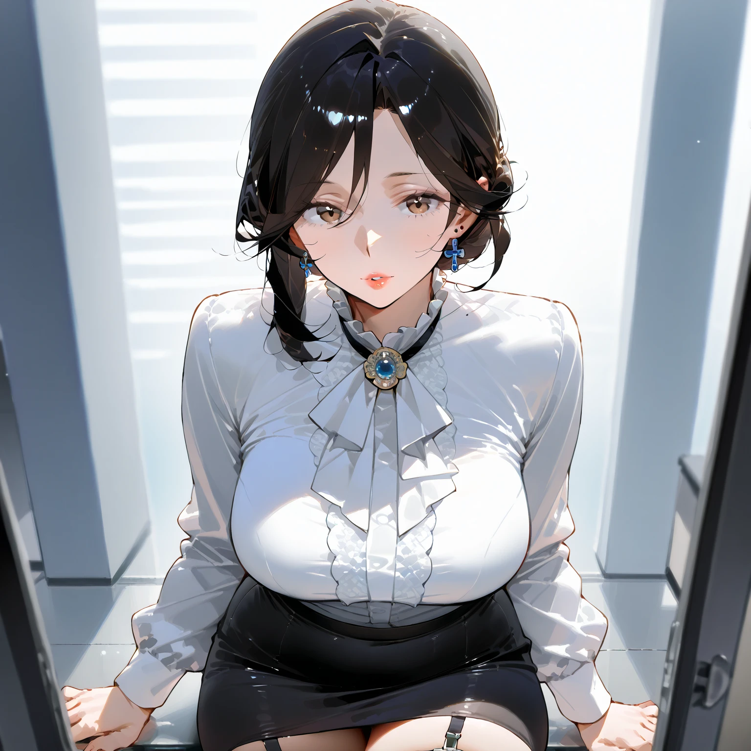 woman，Black Hair、short hair、Bobcut、Big eyebrows、成熟したwoman、Big Lips、Visible nipples、Large Breasts、L Cup Breast、Crying face、Watery eye、刑務所に排尿するwoman、Black maxi dress、Squat positions、Spread your legs、Sweat、barefoot、Front of body、In the cage、Round Glasses、Chained hands、Exposed armpits、Hairy armpits、Armpit hair、Urine spilling from the crotch