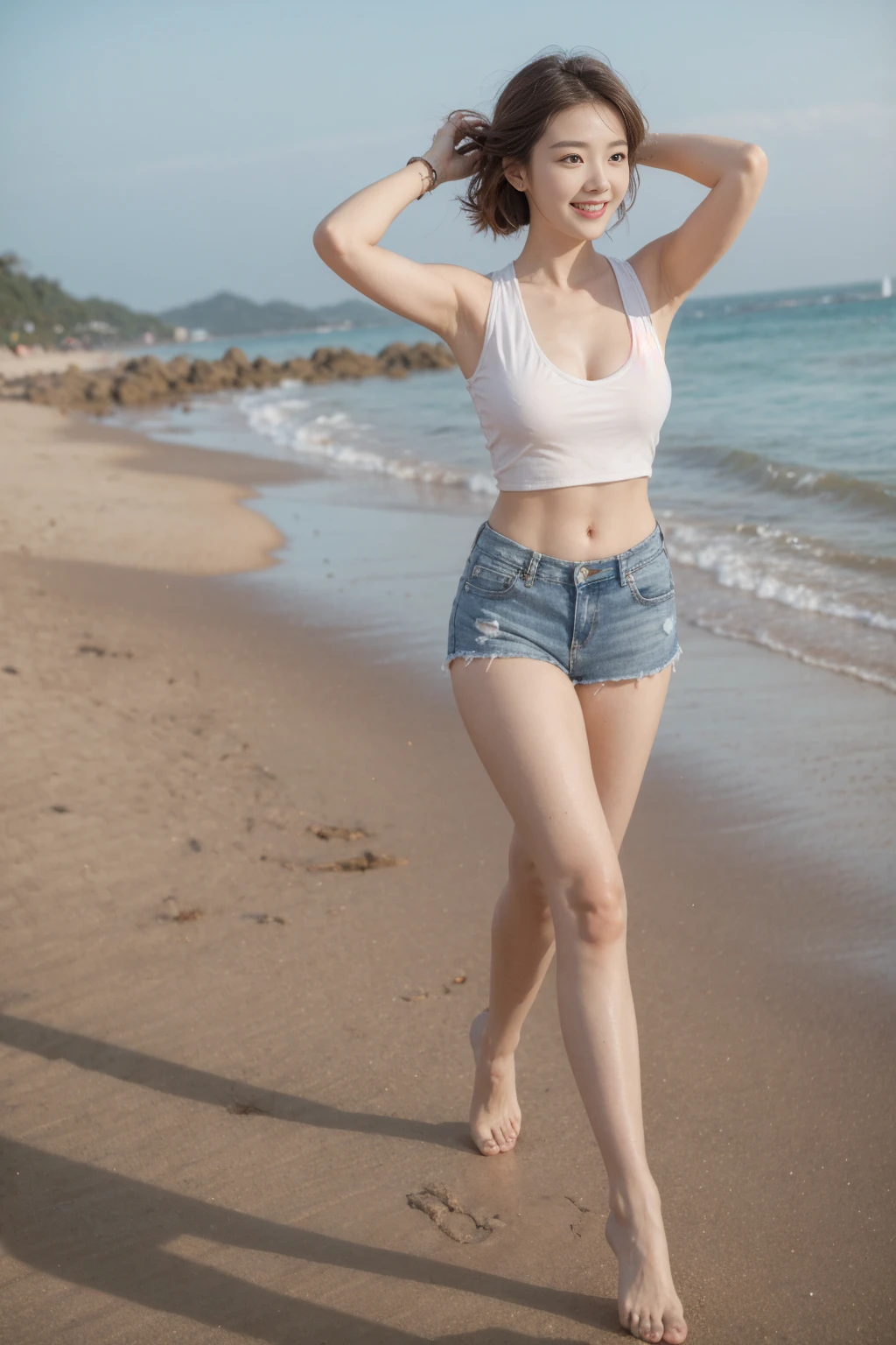 ((Exposing shoulders)), ((Ample breasts)), ((The skirt is short)), ((Sexy Legs)), ((whole body)),practical, Stylish girl,1girl,sexy pose,best quality,masterpiece,illustration,an extremely delicate and beautiful,CG,unity,8k wallpaper,Amazing,finely detail,masterpiece,official art,extremely detailed CG unity 8k wallpaper,incredibly absurdres,huge filesize,ultra-detailed,highres,extremely detailed,beautiful detailed girl,realistic,outdoors,light contrast,(White tee shirt、Shorts,、Red lipstick、Looking from below、smile、(Ocean、Ocean岸で歩いている)、ショートヘアー
Waiting to start