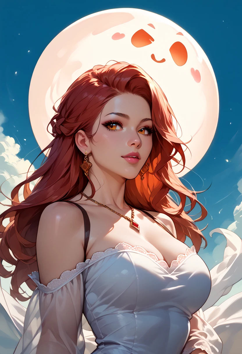 tall woman(Long red hair worn in loose waves; blue eyes; large breasts; pale skin; blushing); college girl; Disney-style cgi, casual attire; in a lounge room; dim incandescent lighting; best quality; trending on artstation; complex volumetric lighting; strong shadows; artistic lighting; dynamic; energetic vibe; realistic skin; specular highlights; micro-textures; finely detailed hair