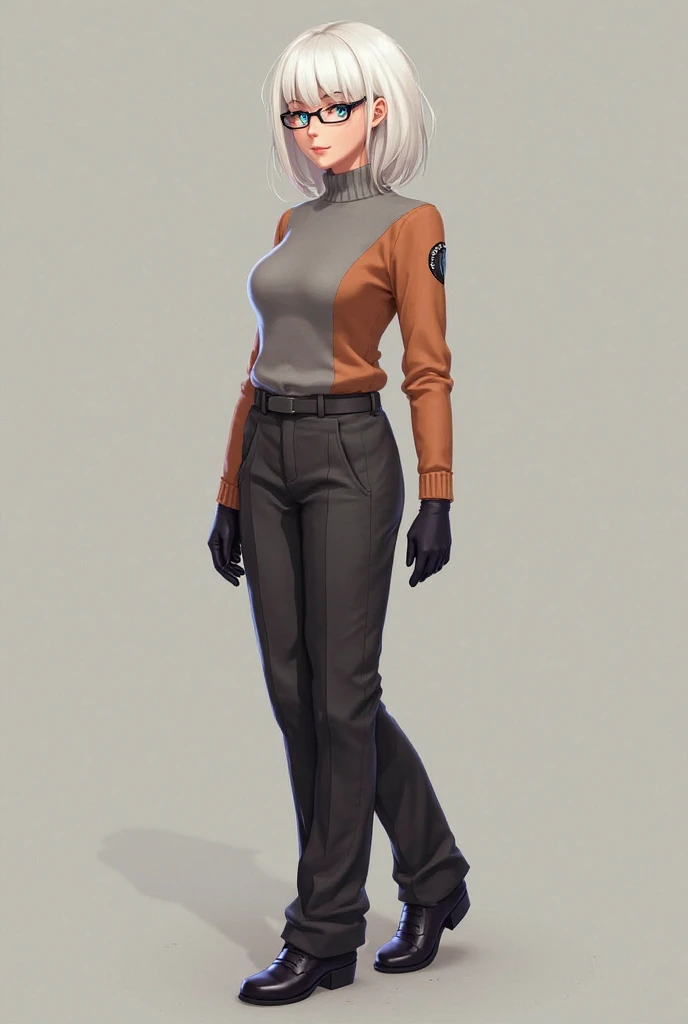 rogue from x men evolution with a brown short rogue hair, big gray eyes, very small breasts, cotton cream top and open green cotton tunic jacket on top, fish net tights, black skirt,, covered navel, cropped legs, cotton, front view!, white background, realistic colors, front view, light coming from the right, 8K image quality, Masterpiece