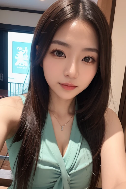 seed:2020674263.((close-up:1.2)).((Full body angle:)).((Highest quality, 8k, masterpiece:1.3)), ((from below:1.1)).concentrated:1.2, Perfect body beauty:1.4, Hips:1.2, ((Delicate Hair)), (Colorful waist cinematographed dress :1.1) , ((Highest quality、8k、masterpiece:1.3))、1A soft smile、Esbian all over body、Slim face、Big Boobs、Beautiful woman、(Dark Brown Hair)、Long Hair、1.1、Flickering Valley、Detailed eyes、double eyelid、Blurred Background、超Slim face、Smile、Looking down、stroll、
