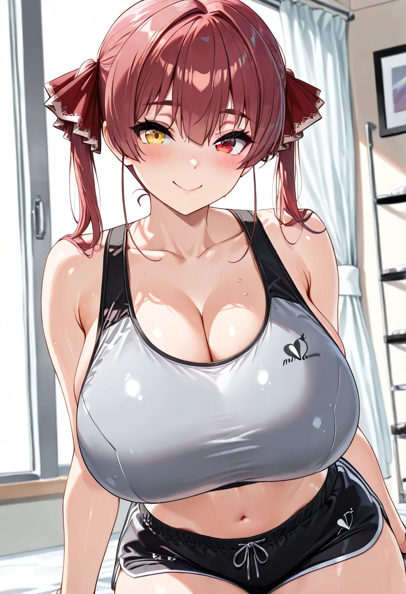 masterpiece、Highest quality、Best image quality、High resolution、Big Breasts、Red hair、Red eyes、ponytail、Red eyes、Black school swimsuit、Muji school swimsuit