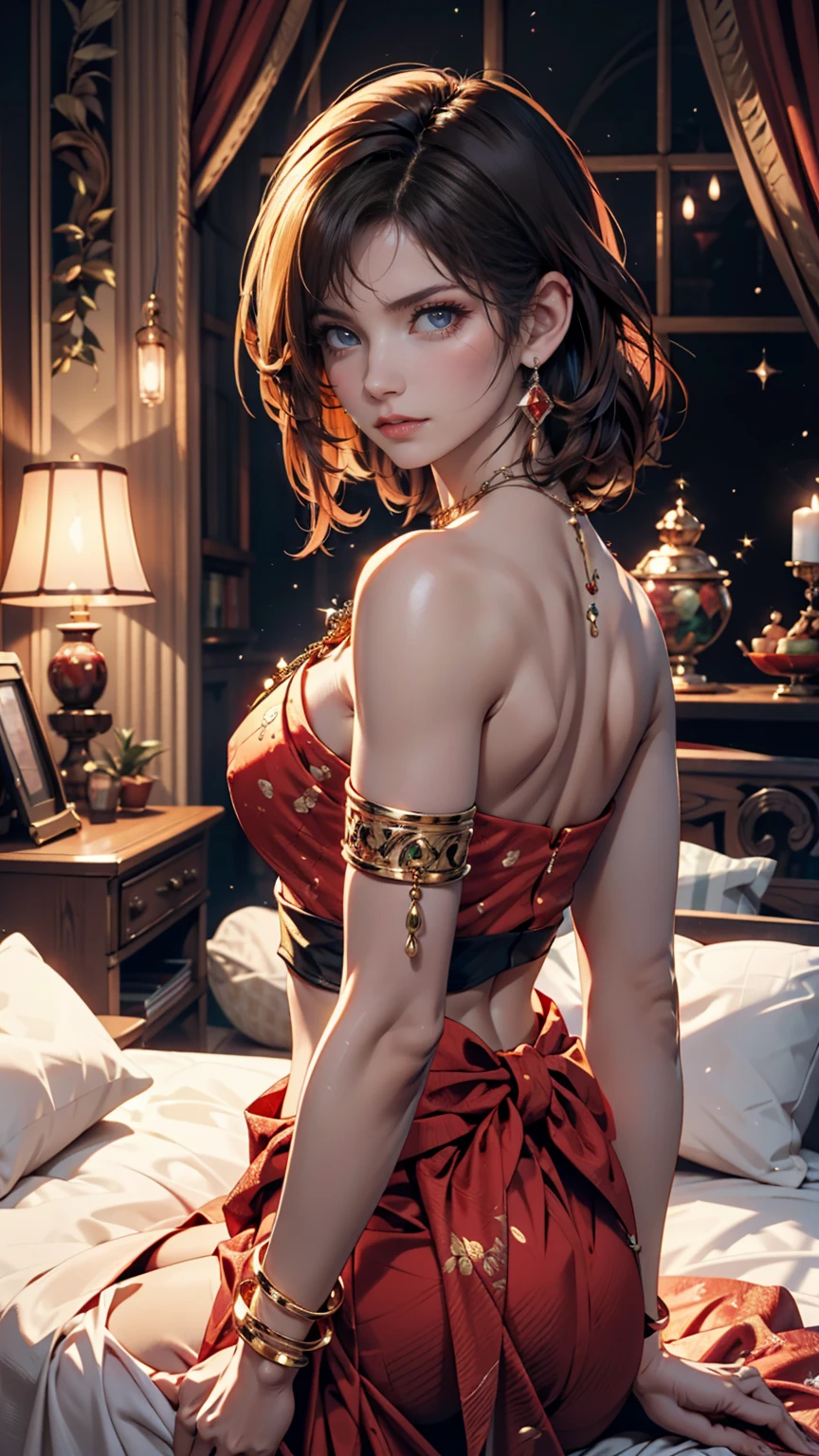 At the royal ball、Women of the royal family perform an elegant dance。Under the glittering chandelier、The other nobles surround her.、bracelet、choker、Upstyle your hair、Stiletto heels
