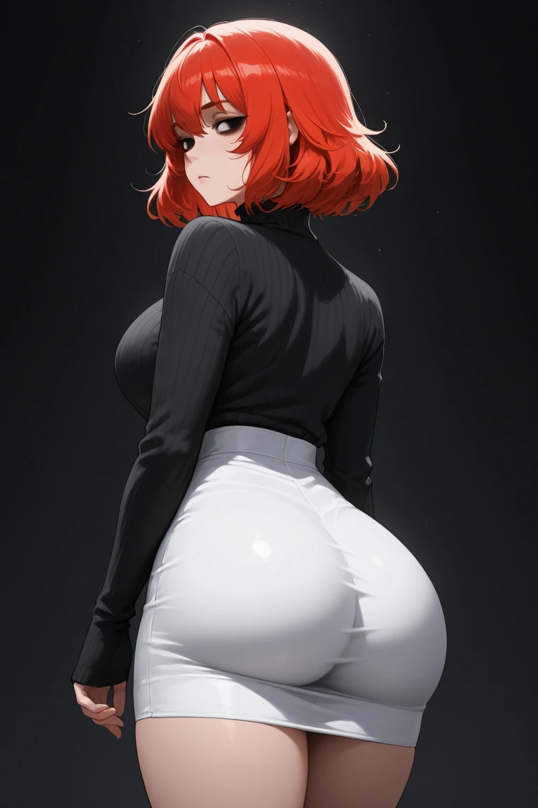 best quality, highest quality, masterpiece, high resolution,  clean picture, smooth picture, high details, symmetrical, simple background,
view from behind, from behind,
big ass, thick thighs, wide hips, (stockings), skirt,
s tier, <lora:S_Tier-V01:1.2>
