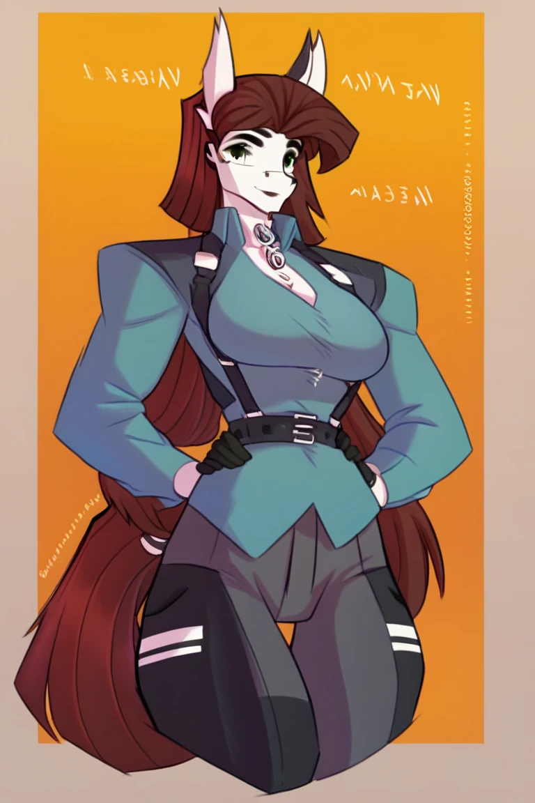 Masterpiece. detailed eyes, rabiestlagomorph, waist-length reddish purple hair, Large breasts, bursting breasts, black dress, magic_high_school_uniform, Charcoal jacket, black necktie