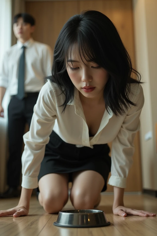 (masterpiece:1.2), Very detailed, Ultra-high resolution, (Realistic, photo Realistic:1.37), High-resolution RAW color photos, Professional photos, Dramatic lighting, 映画のFunctionalなシーン、Sharp focus:1.2, (Very detailed顔と肌の質感, Very beautiful eyes, Glossのある肌, Glowing Skin, Glowing Skin, Shining Face, Gloss, Oily skin, greasy face, Oily skin, greasy face, 強いGloss), Perfect Anatomy, Very detailed背景, 1 female, 25-year-old woman, Japanese women,Height: 168cm, (Short Bob Hair, Straight hair, bangs:1.3, Brown Hair), (Lean:Weight 1.0), (Flat Chest:1.7), (((dim:1.4)),(((Office room at night))), Thighs, Small Ass:1.5,((((Hands on your desk、Leaning forward、Stick your ass out))))、(Erotic), ((Functional)), ((Glowing Skin)), (See-through white shirt), (((Black Stockings)), ((See-through black pencil skirt))), (((Undressing skirt))), (((((Half-naked shirt))))), , (real Glossのある肌 texture), (Glowing Skin), (((White skin))),(((Browsing Caution))),Earrings,((((Open your mouth、Squint your eyes))))、((((Panting))))