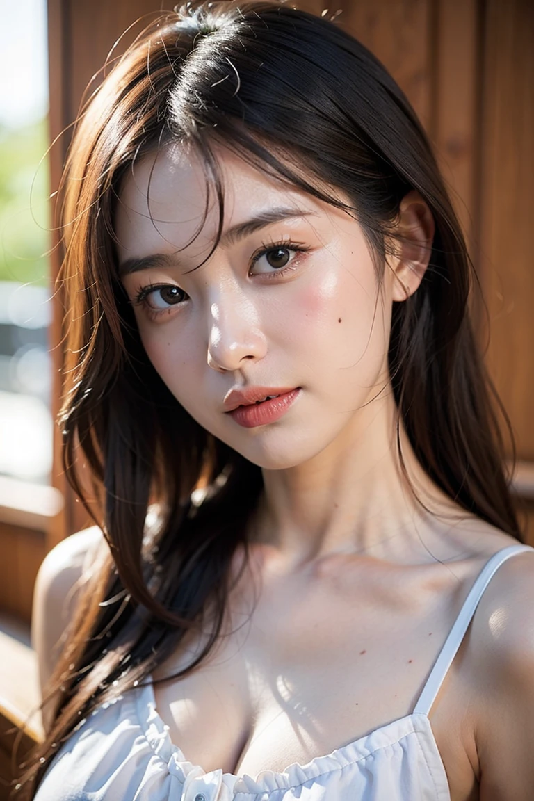 ((Highest quality, 8K, masterpiece: 1.3)), sharp: 1.2, Perfect physique: 1.4, Slim Abs: 1.2, ((Layered Hairstyles, Large Breasts: 1.2)), (Wet白いボタンが付いたショートオープンシャツ: 1.1), (rain, street: 1.2), Wet: 1.5, Highly detailed face and skin texture, Fine grain, double eyelid, Profile looking at the camera