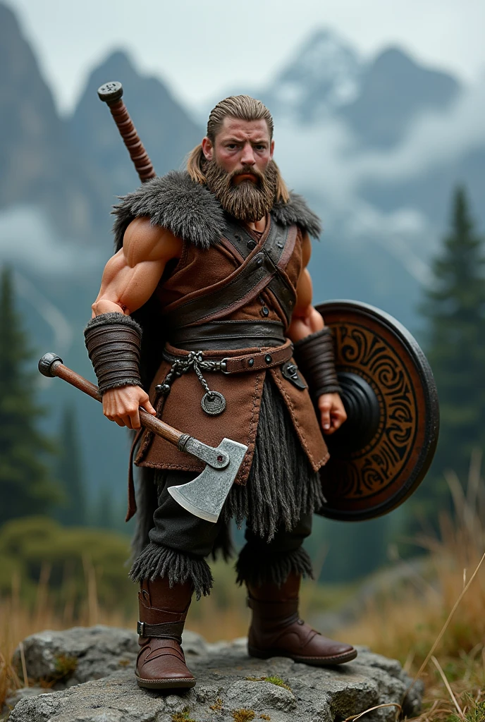 araf figure of a man with a shield and a shield, viking furious, barbarian warrior, Viking warrior, ancient Viking warrior, nordic warrior, barbarian, viking shaman, male barbarian, fur-clad barbarian goliath, barbarian class, minotaur warrior with axe, minotaur warrior, portrait furious barbarian, viking, furious, viking god: ultra realistic and detailed
