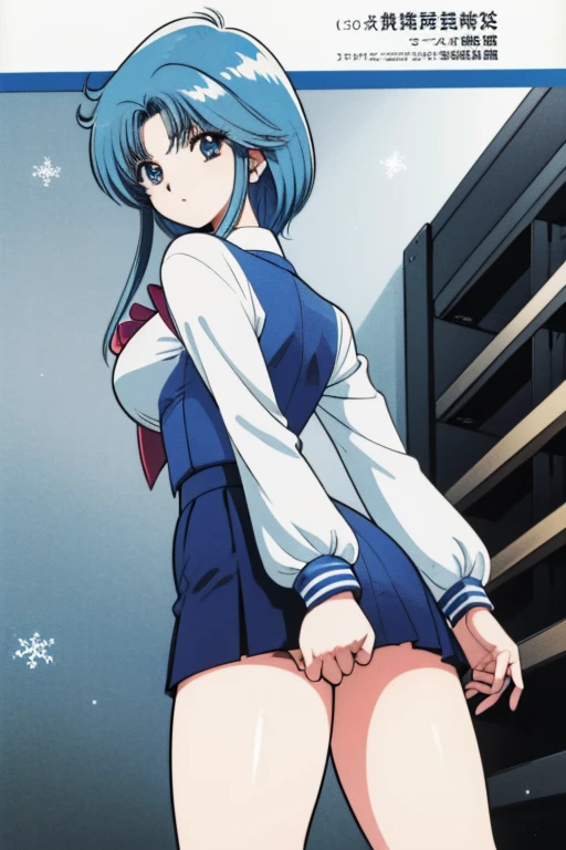 Beautiful lighting, One Girl, solo, Akane, White shirt, (((skirt))),Sweater vest, Black vest, Blue tie, ((Anime Style))、((2D))、Laughter、Open your mouth、Look forward,((Cotton panties with crotch)),(((skirtめくり, I can see your pants))),squat,From below,