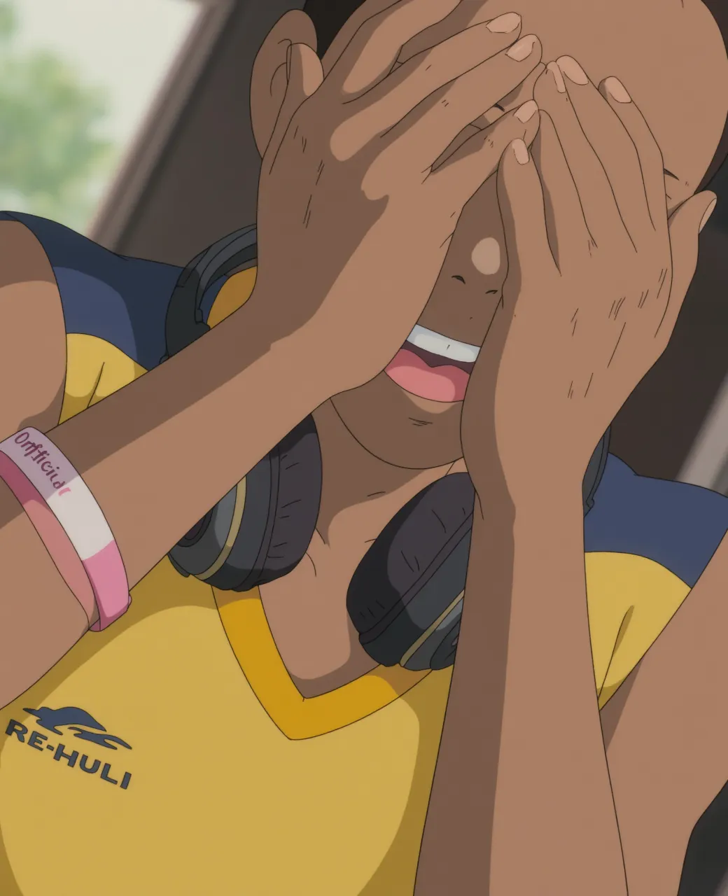 (masterpiece, best quality:1.2), highres, anime screencap, anime coloring, 1girl, solo, sweat, open mouth, blush, tears, saliva, drooling, saliva trail,
Tomoyo_Kurobe, purple hair, short hair, bob cut, black eyes, brown eyes, small breasts, headband, hairband,
sportswear, basketball uniform, sleeveless, bare shoulders,
sitting, wariza, (facial, cum on hair, bukkake:1.4), (cum in mouth, after fellatio:1.2),
indoors, gym, looking up at viewer, from above, portrait, close-up face, face focus,
<lora:add_detail_CyberAlchemist:0.4>, <lora:GoodHands-beta2:1.0>, <lora:TomoyoKurobe-000010:1>,