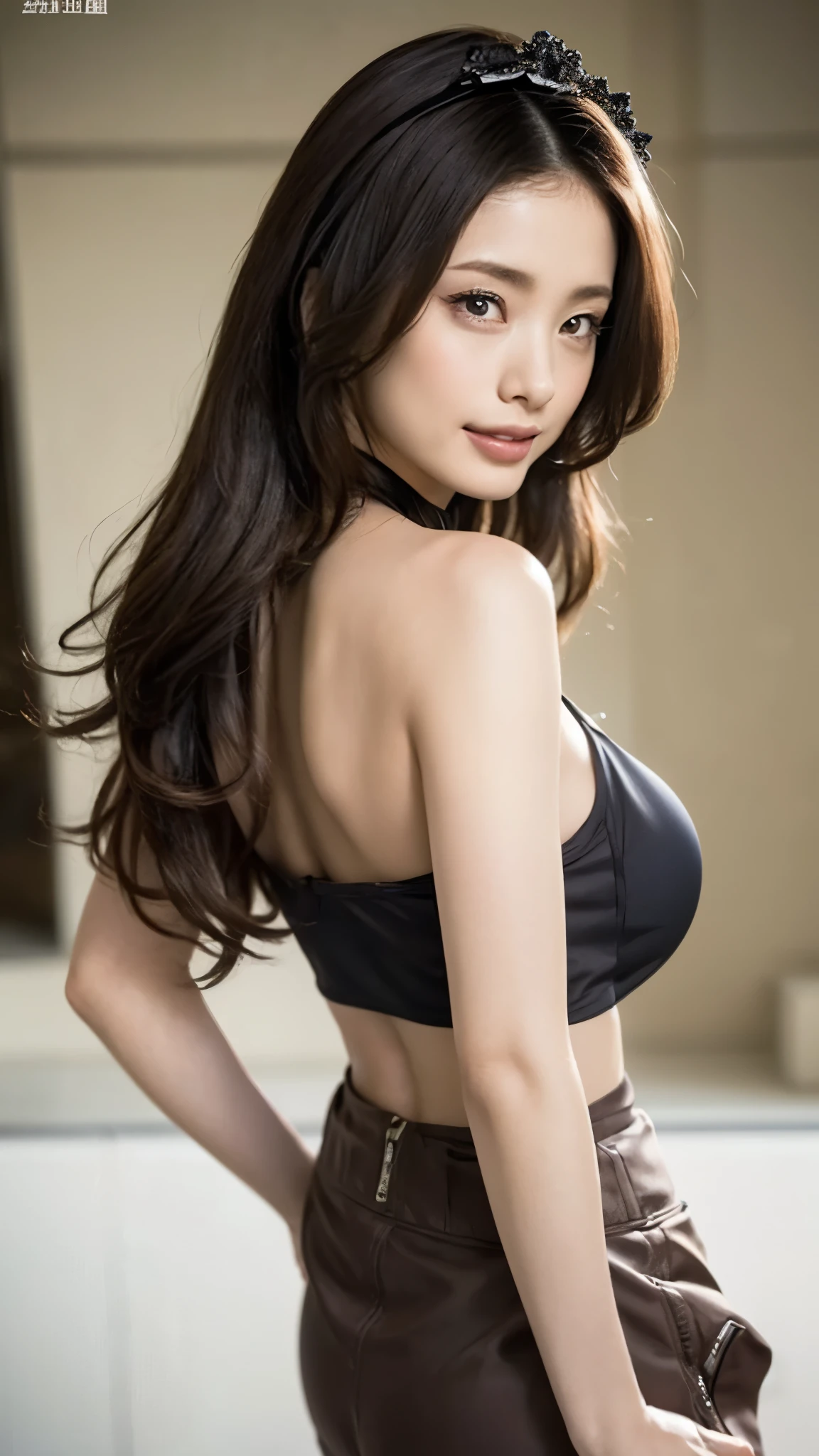 1japansee girl, (best quality ,masterpiece,ultra high res,(photo realistic:1.4), Beautiful Women with Perfect Figure: 1.4, Slender Abs: 1.2, large breasts, (((Long Wavy Hair)), Highly Detailed Face and Skin Texture, (Pose)), (Seductive)), tight fitting clothing, whole body, wet, underwear, seductive_pose, lace_panties, see_through, beach bar, leaning on counter pose, dress