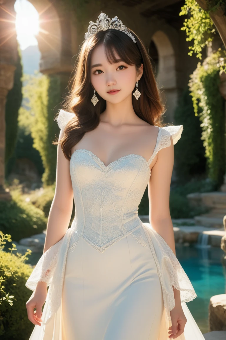((Tabletop:1.4, highest quality)), (Realistic photos:1.4),
((1 girl)), (Otherworldly beauty), (dream-like),
(超High resolution:1.2), Very delicate and beautiful, wonderful, Very detailed CG Unity 8k wallpaper, Very detailed, High resolution,
Soft Light, Beautiful detailed girl, Very detailedな目と顔, Beautiful and detailed nose, Beautiful and detailed,
(Dressed as an ancient Greek maiden:1.3),
Cinema Lighting, Perfect Anatomy, Slender body, (Parted bangs),
(In a Scottish castle garden:1.3), (Cloudy dark background:1.3), (Thick Fog:1.3), (A ray of light shines into the flowerbed in the garden:1.3), (Outdoor), (Light and dark contrast),
Cowboy Shot, Looking at the audience, Old-fashioned smile, super huge breasts , (Wonderful beauty)