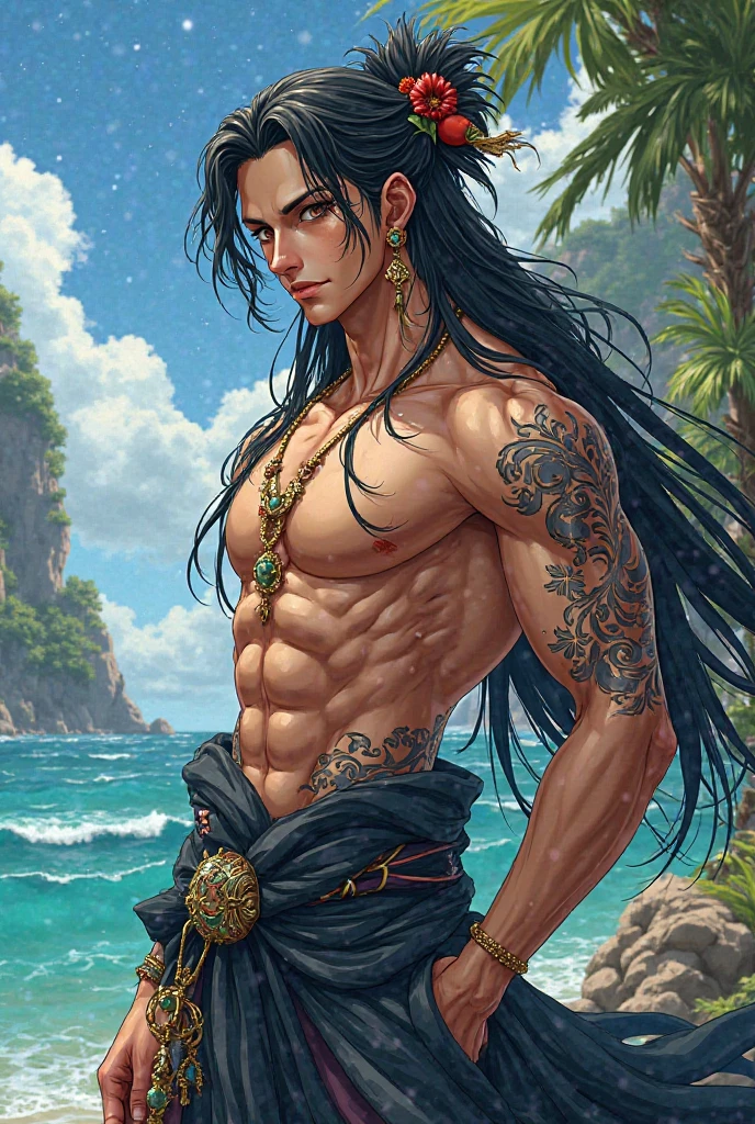 offcial art, Unity 8k壁纸, Ultra-detailed, Beautiful and aesthetically pleasing, tmasterpiece, best qualityer, (zentangle, datura, clew, meshing), (s fractal art: 1.3), 1人,ember,Undead, dead person(Hairstyles: Long hair) Ocean, Extremely detailed, dynamic angle, Cowboy shot, The most beautiful forms of chaos, elegant, Fauvistdesign, vivd colour, romanticism lain, Seafoam, Skull shell, Fish, pearls,A gun with a huge scythe,Strong man,Vintage style,