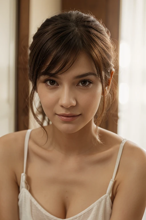 best quality, Masterpiece, Ultra high resolution, (photorealistic:1.4), raw photos, (raw photos, best quality), (realistic, photo-realistic:1.3), Very delicate and beautiful, miraculous, exquisite details, Masterpiece, very detailed, height,best illustrations, best shadow,complicated,depth of field, Sharp focus, Volumetric mist, 8k UHD, DSLR, High quality,( Film texture:1.4), Canon EOS RP, 8k, 85mm, look at viewer, alone, 1 girl, (warm smile)