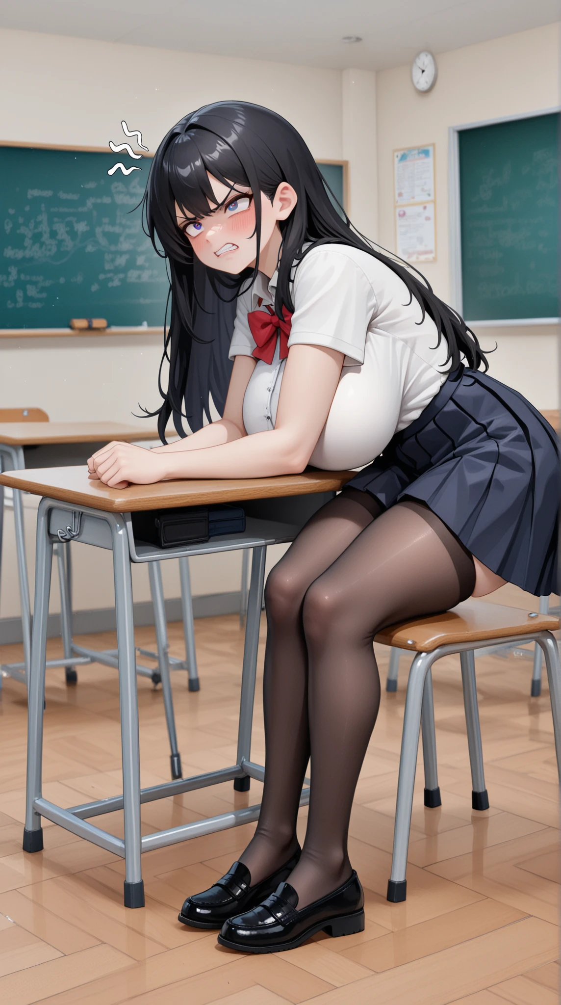 NSFW,One girl,(school uniform:1.5),pantyhose,Micro Mini Skirt,Small breasts,(Perfect hands),(Perfect Anatomy),(masterpiece),(highest quality),Bad Smile,Embarrassed,blush,School,classroom,Leg spread