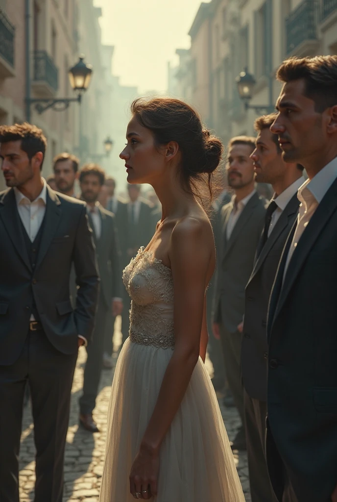 Girl in show walking and with men