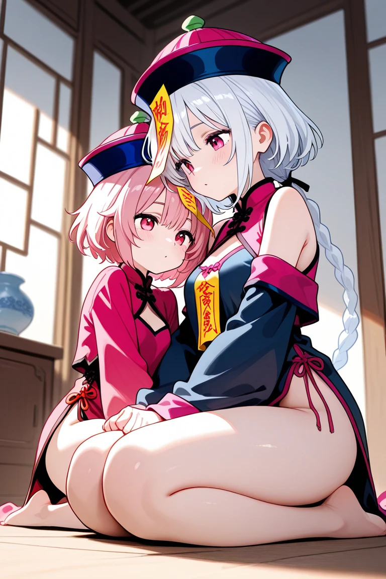 Japanese high school girls, Zombification, Bare legged, Barefoot, White hair, Red eyes, Open mouth, irate, Anime, Ray tracing, hyper HD,Student clothes