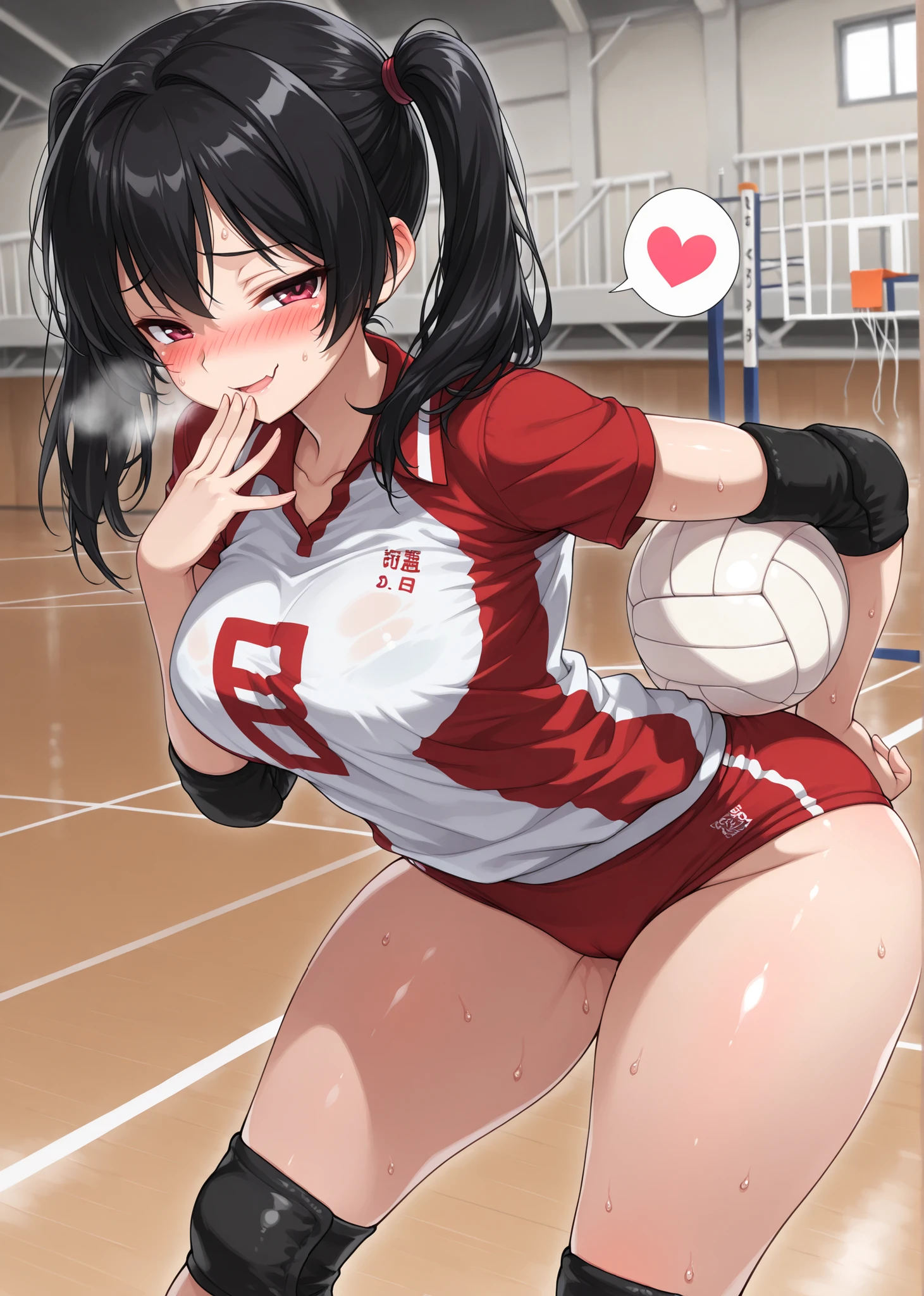 unity 8k wallpaper, anatomically correct, (((masterpiece))), (((best quality))), (((ultra detailed))), (((high-resolution))), ((Ultimate cutie)), perfect hands, perfect finger, (((good anatomy))), detailed beautiful face, shiny hair, (((gyaru))), (potbelly), (curvy), medium breasts, ((Thick thighs)), (((solo))), ((seductive smile)), (((blush))),
BREAK, (((sit astride the perfectly spherical shape 6-inch volleyball))), (((Straddling a perfectly spherical 6" volleyball))), (((Perfectly spherical 6" volleyball fits perfectly crotch))), BREAK, (((Rub the Perfectly spherical 6" volleyball against crotch))),
BREAK, (Collared volleyball uniforms), sleeveless, ((buruma)), ((kneepad)), pussy juice stained, (elbow pad), (((sweat))), (((covered in sweat))), ((deep breathing)), in Volleyball Court, indoor, lighting, looking at viewer, full body, (spoken heart)