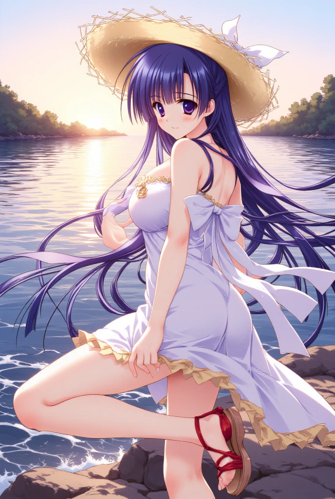 Small bud,Rice cultivation,Poor clothes,Ai Fukuhara,Purple long hair,Large breasts,V sign,The best smile,Shining sweat,Vietnamese hat