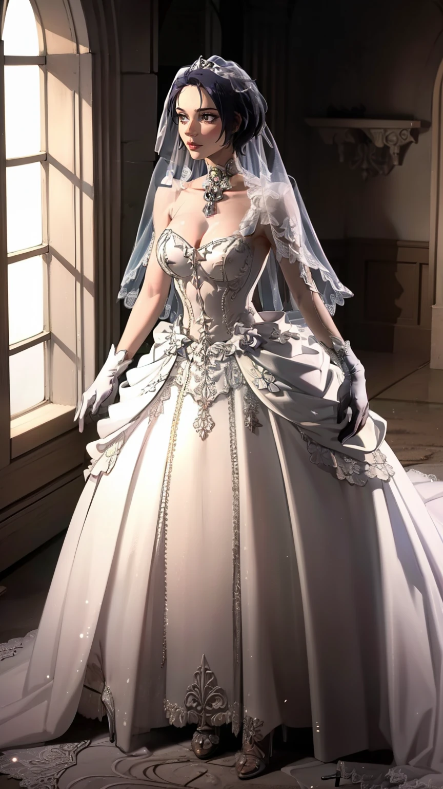 bride: wedding ring shining on ring finger Fusion of medieval European fashion Emphasis on elements of cuteness and adoration Posed illustration of the overwhelming cuteness of the character in the foreground Overwhelming architectural and cityscape background Ultra-detailed, rich, contemporary interpretation of medieval Europe and fantasy world Realistic textures, Professional artistic shading and light sources, scene-like cinematography and effects, depth of subject One beautiful girl, super cute, bob cut, side ponytail, perfect anatomy
Colours: pastel, white, pale purple, blue, gingham check
Materials: chiffon, lace, satin, velvet, etc. Silhouette: fluffy skirt, A-line, long length
Decoration: frills, ribbons, lace, pearls, embroidery etc. Coordinates Romantic princess: pastel dress, lace blouse, fluffy skirt, ribbon hair accessory, black tights Add accessories and accessories to personalise.