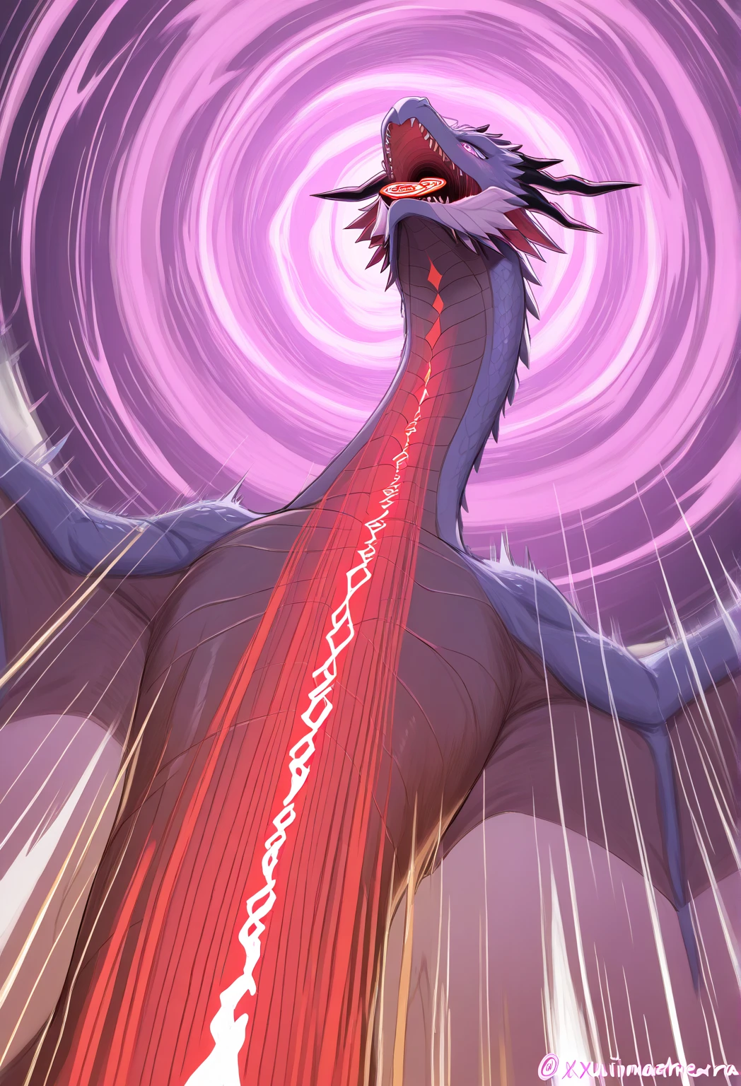 In a scene straight from the pages of a graphic novel, a demonic dragon lets loose a torrent of energy from its menacing jaws, aimed at a defiant adversary demon dragon. The detailed illustration style captures the moment with a mix of intricate linework and dynamic composition. The color palette ranges from fiery oranges to deep purples, enhancing the intensity of the exchange. The color temperature shifts dramatically, highlighting the clash of elements. The dynamic lighting adds depth and motion, enhancing the impact. The atmosphere resonates with an overwhelming sense of power and confrontation, as the dragons collide in a cataclysmic clash. --v 5 --stylize 1000"